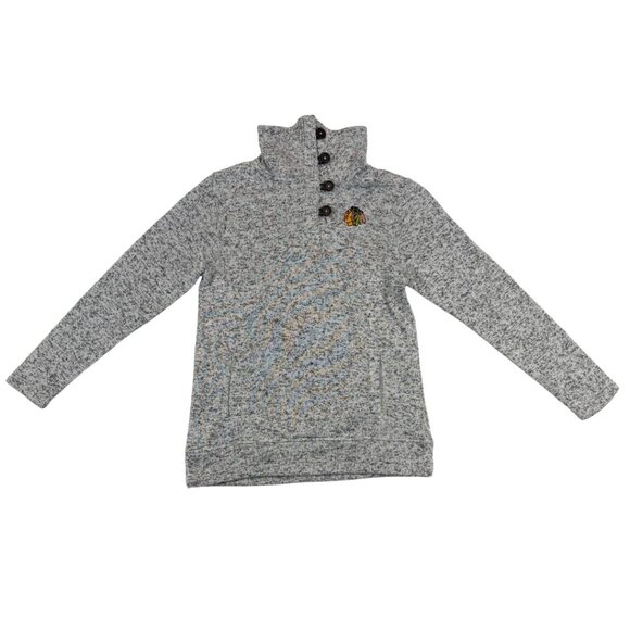 NHL Women's Chicago Blackhawks Button Turtle Neck Sweater in Heather Gray Size M - Picture 3 of 9